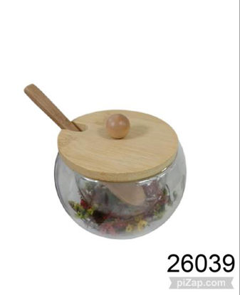 Imagen de QUESERA/AZUCARERA DOBLE VIDRIO CON TAPA/CUCHARA  DE BAMBOO 3.26